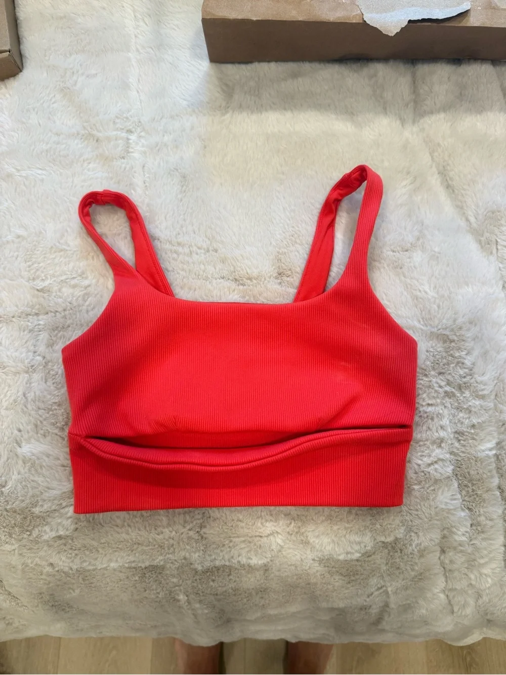 ALO Yoga Bright Red Ribbed Scoop Sports Bra